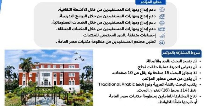 مؤتمر "مكتبات مصر العامة" يناقش الدور الاجتماعي للمكتبات الأسبوع المقبل ـ موقع الآن نيوز